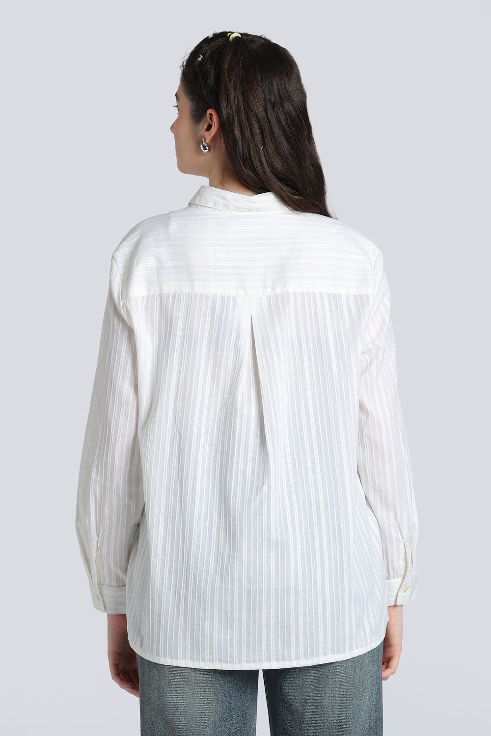 White Striped Dobby Regular Fit Shirt for Women - Image 5