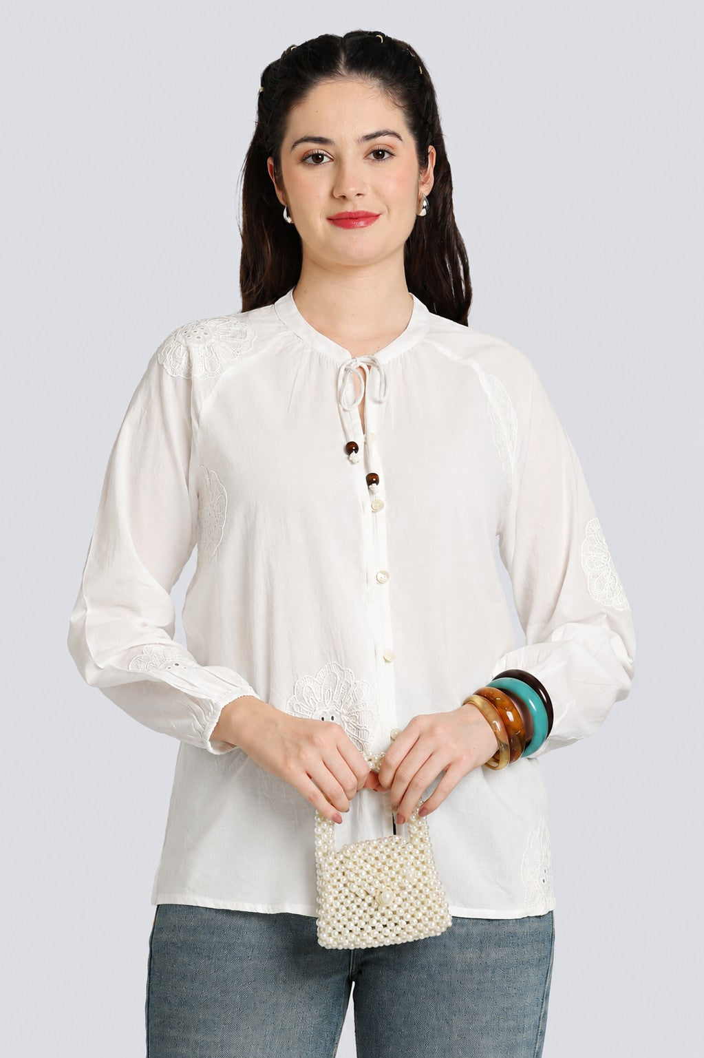 White Cambric Regular Fit Tunic for Women - Image 1