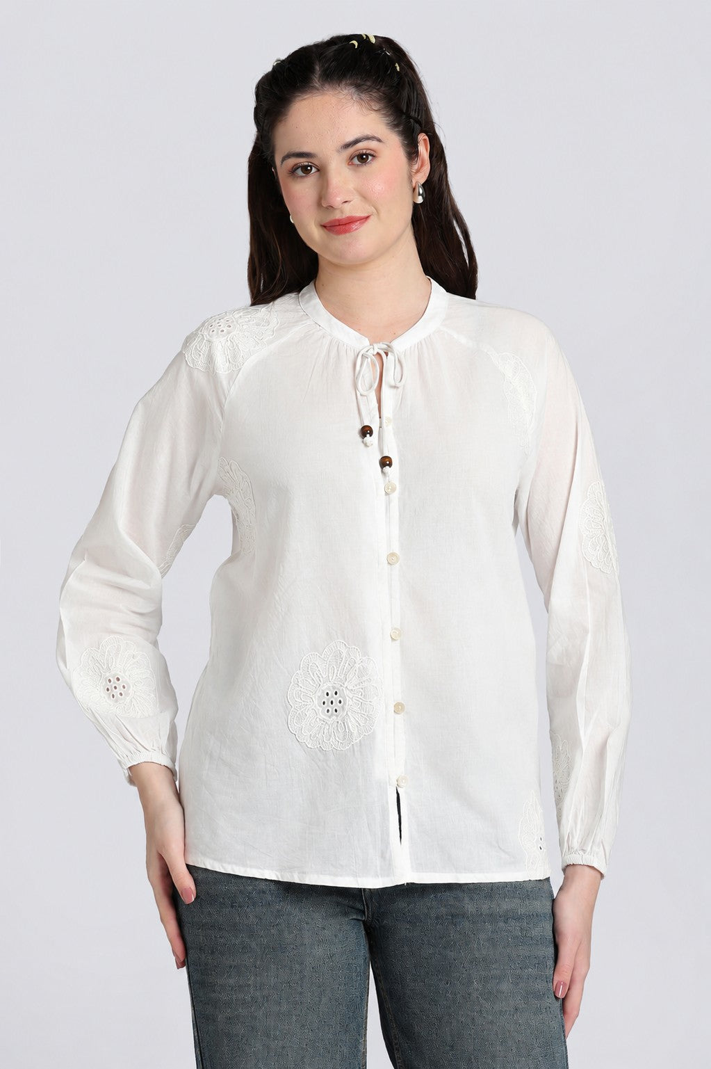 White Cambric Regular Fit Tunic for Women - Image 2