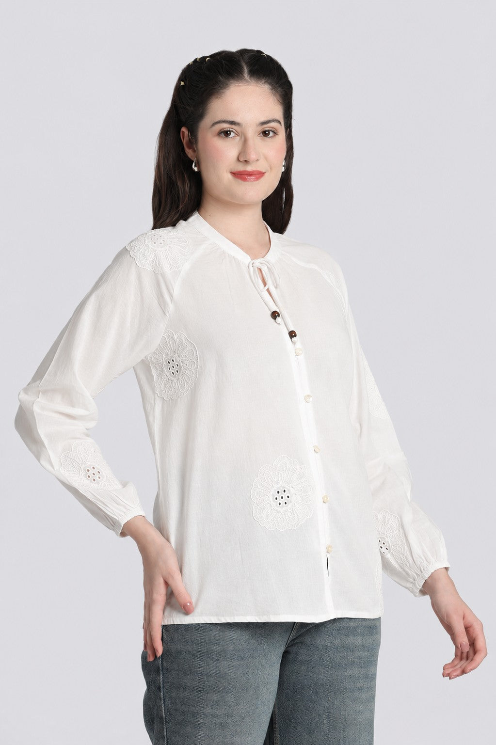 White Cambric Regular Fit Tunic for Women - Image 4