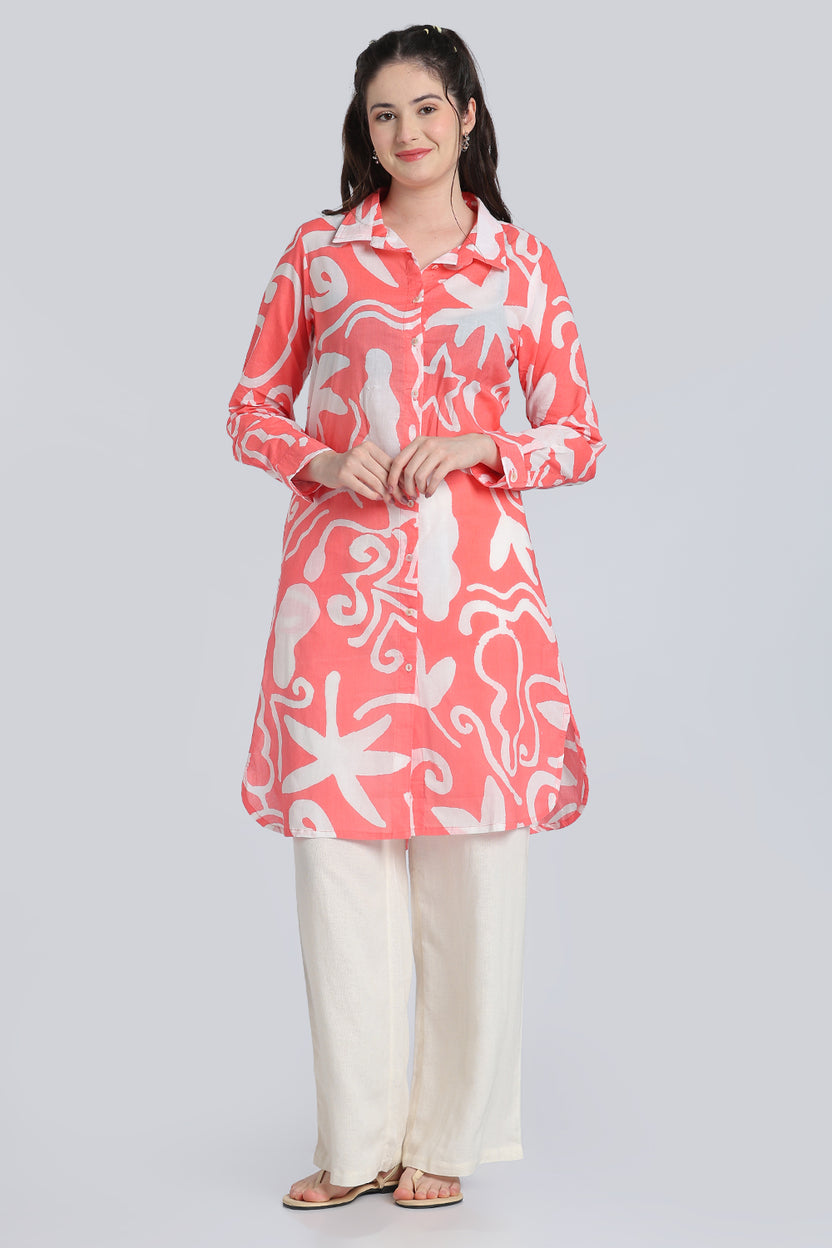 Peach Regular Fit Cambric Kurta for Women - Image 2
