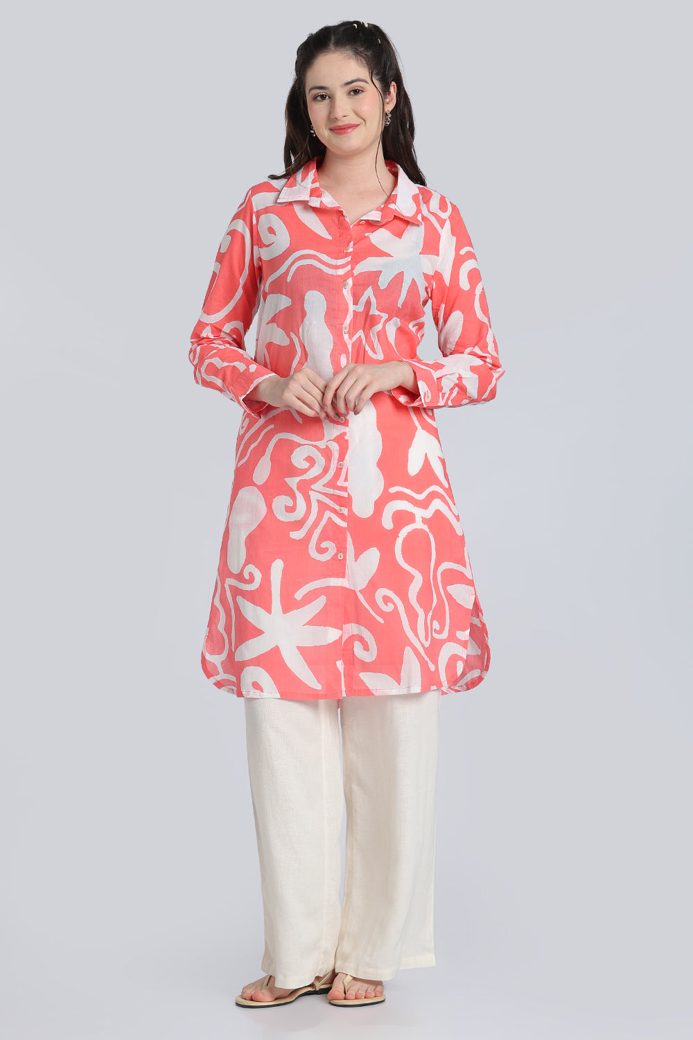 Peach Regular Fit Cambric Kurta for Women - Image 2