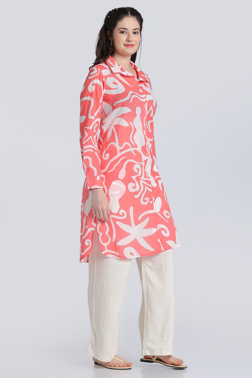 Peach Regular Fit Cambric Kurta for Women - Image 4