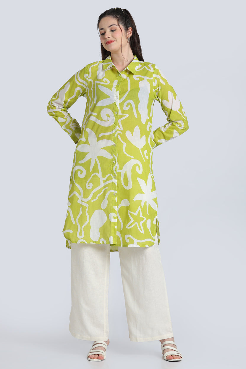 Lime Regular Fit Cambric Kurta for Women - Image 2