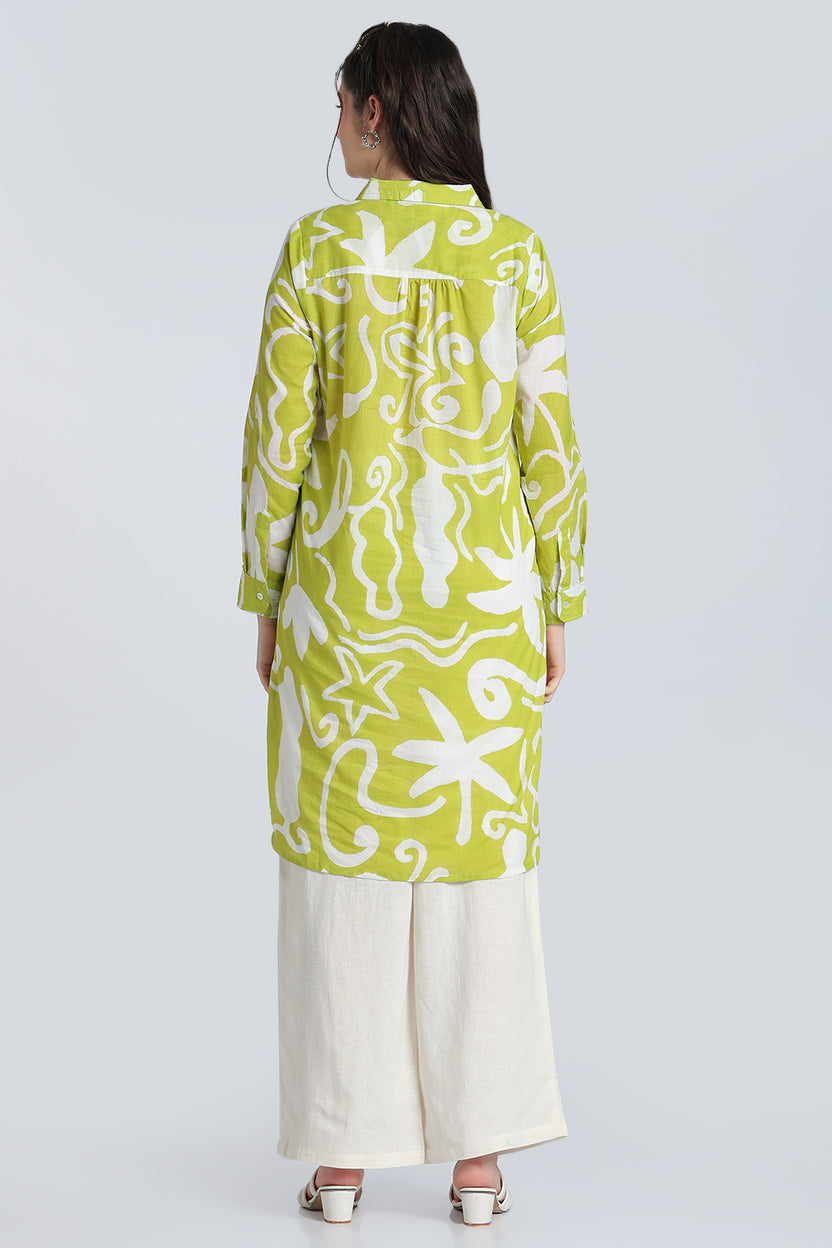 Lime Regular Fit Cambric Kurta for Women - Image 5
