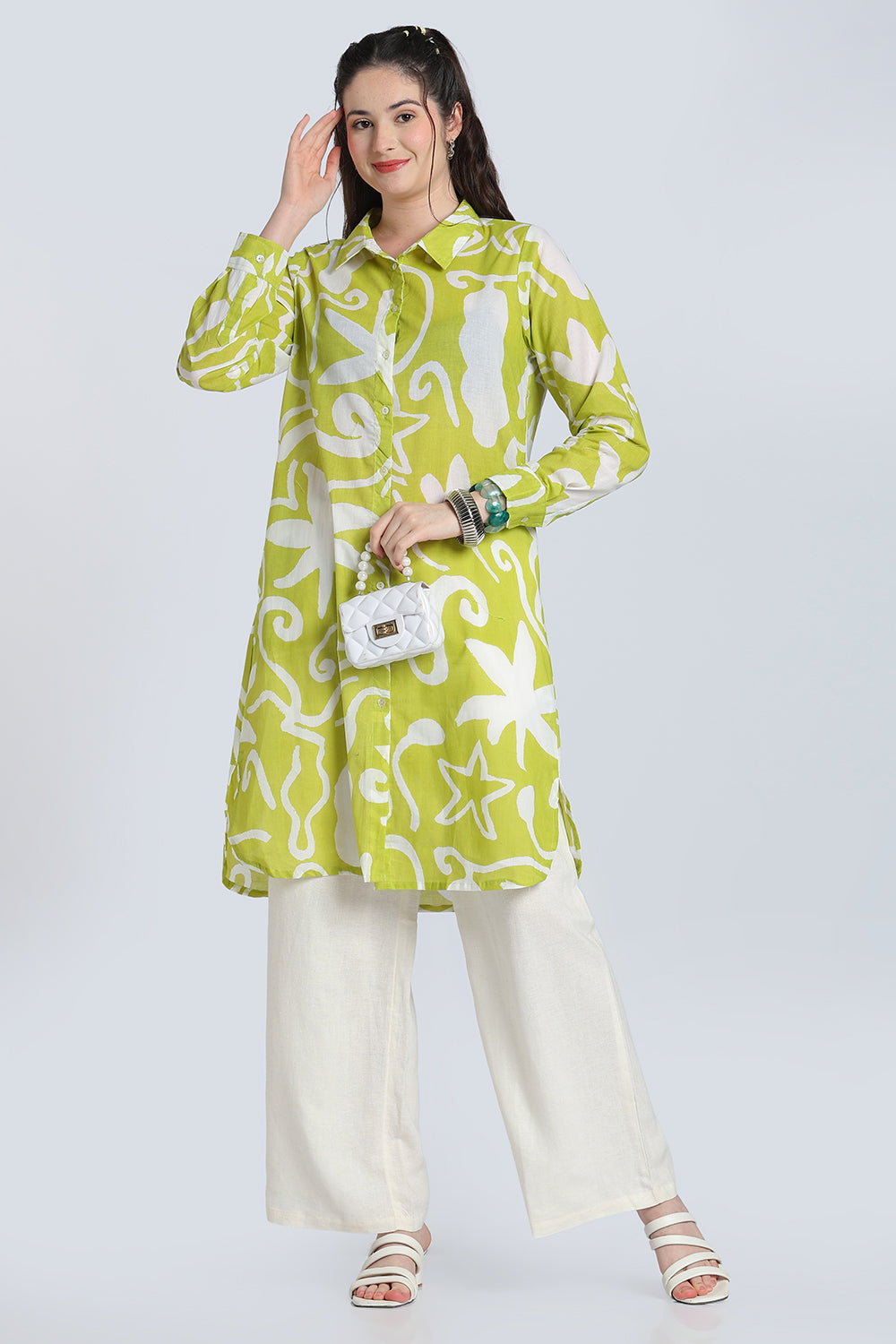 Lime Regular Fit Cambric Kurta for Women - Image 6