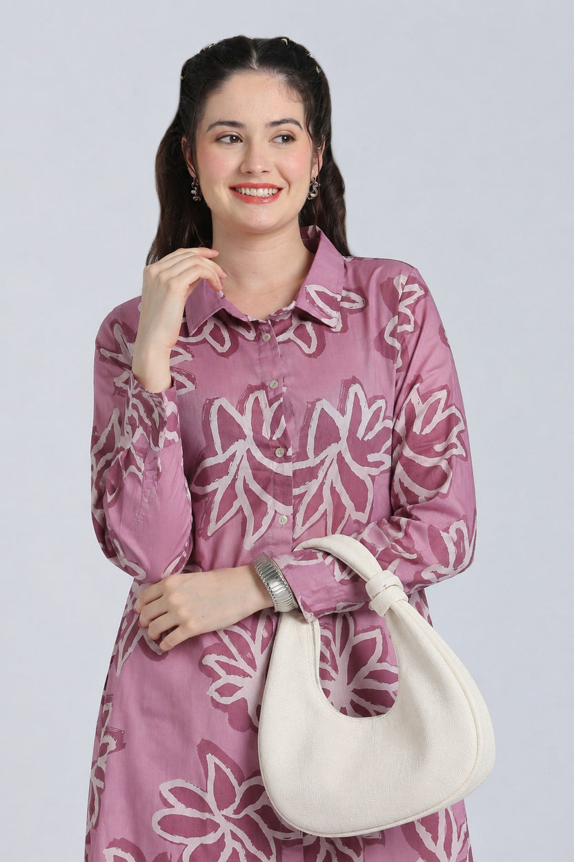 Lilac Floral Regular Fit Cambric Kurta for Women - Image 2