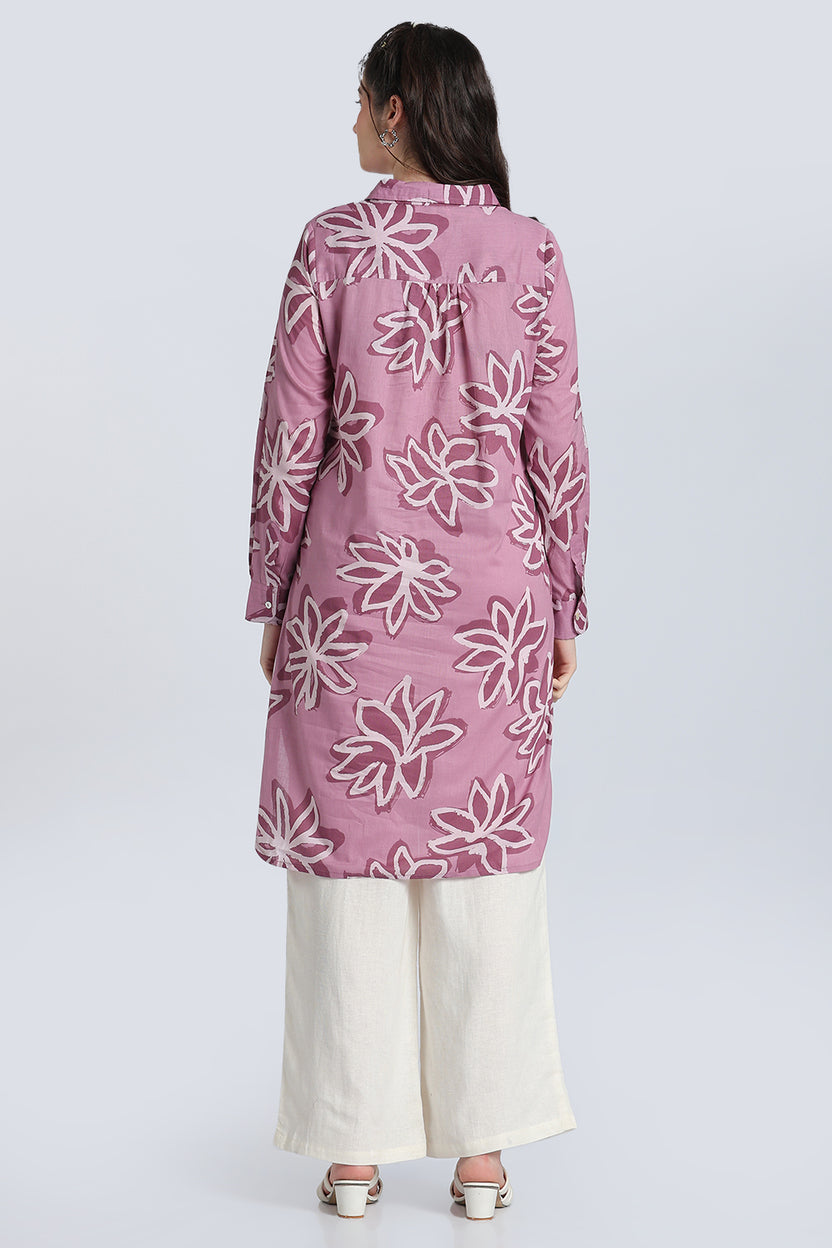 Lilac Floral Regular Fit Cambric Kurta for Women - Image 5