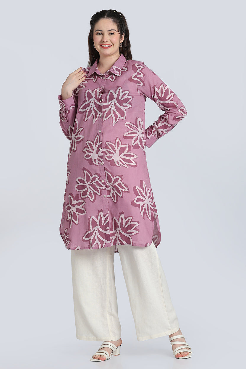 Lilac Floral Regular Fit Cambric Kurta for Women - Image 6