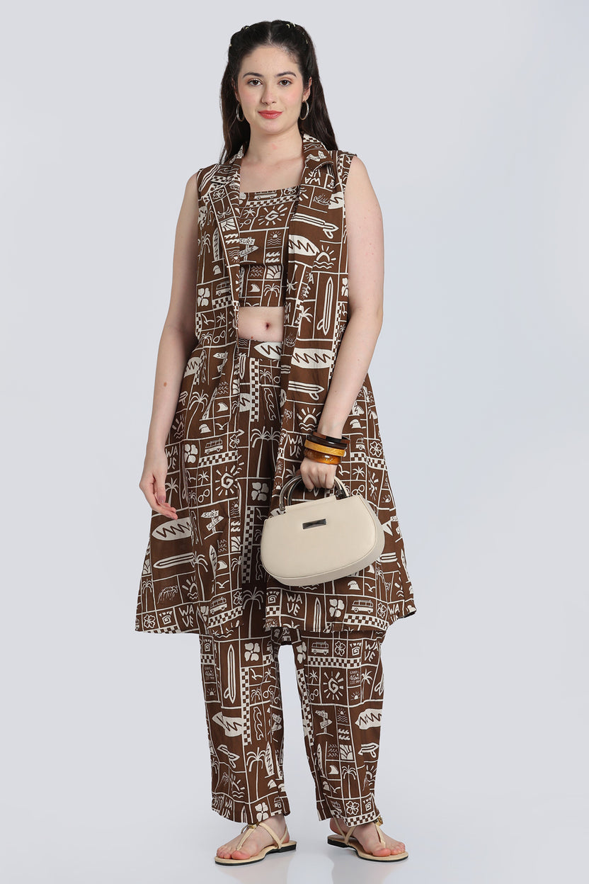 Brown Shoulder Straps Sleeves Straight Fit Kurta Set for Women - Image 1