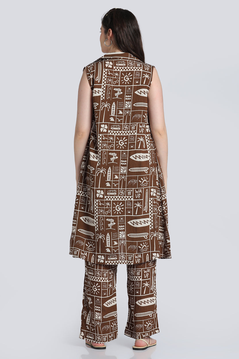 Brown Shoulder Straps Sleeves Straight Fit Kurta Set for Women - Image 5