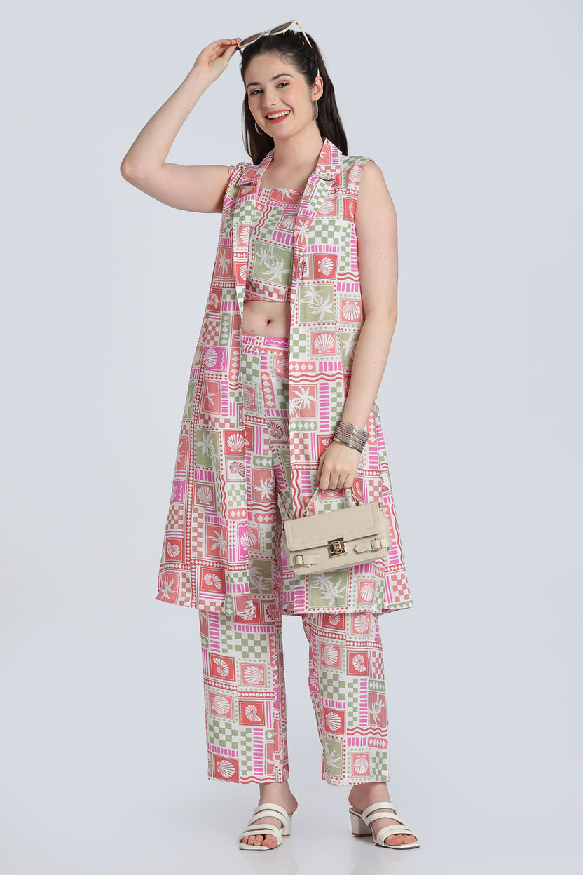Multi Coloured Shoulder Straps Sleeves Straight Fit Kurta Set for Women - Image 1