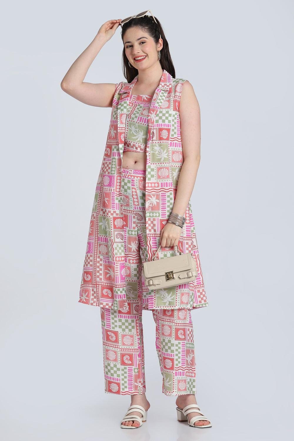 Multi Coloured Shoulder Straps Sleeves Straight Fit Kurta Set for Women - Image 1