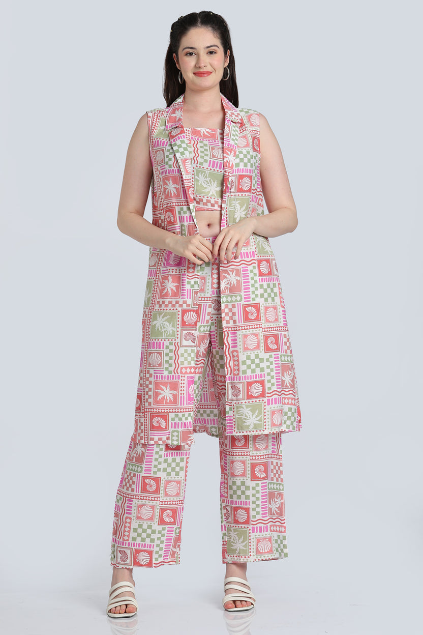 Multi Coloured Shoulder Straps Sleeves Straight Fit Kurta Set for Women - Image 2
