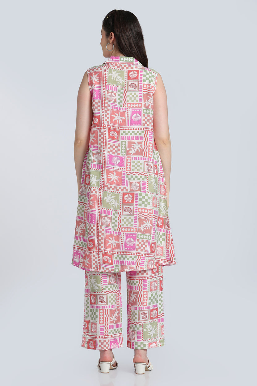 Multi Coloured Shoulder Straps Sleeves Straight Fit Kurta Set for Women - Image 5