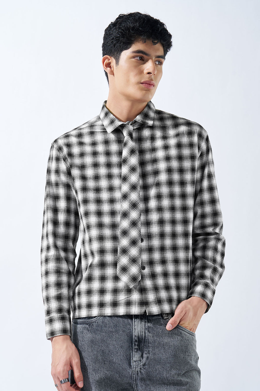 Black & White Checked Shirt for Men - Image 2