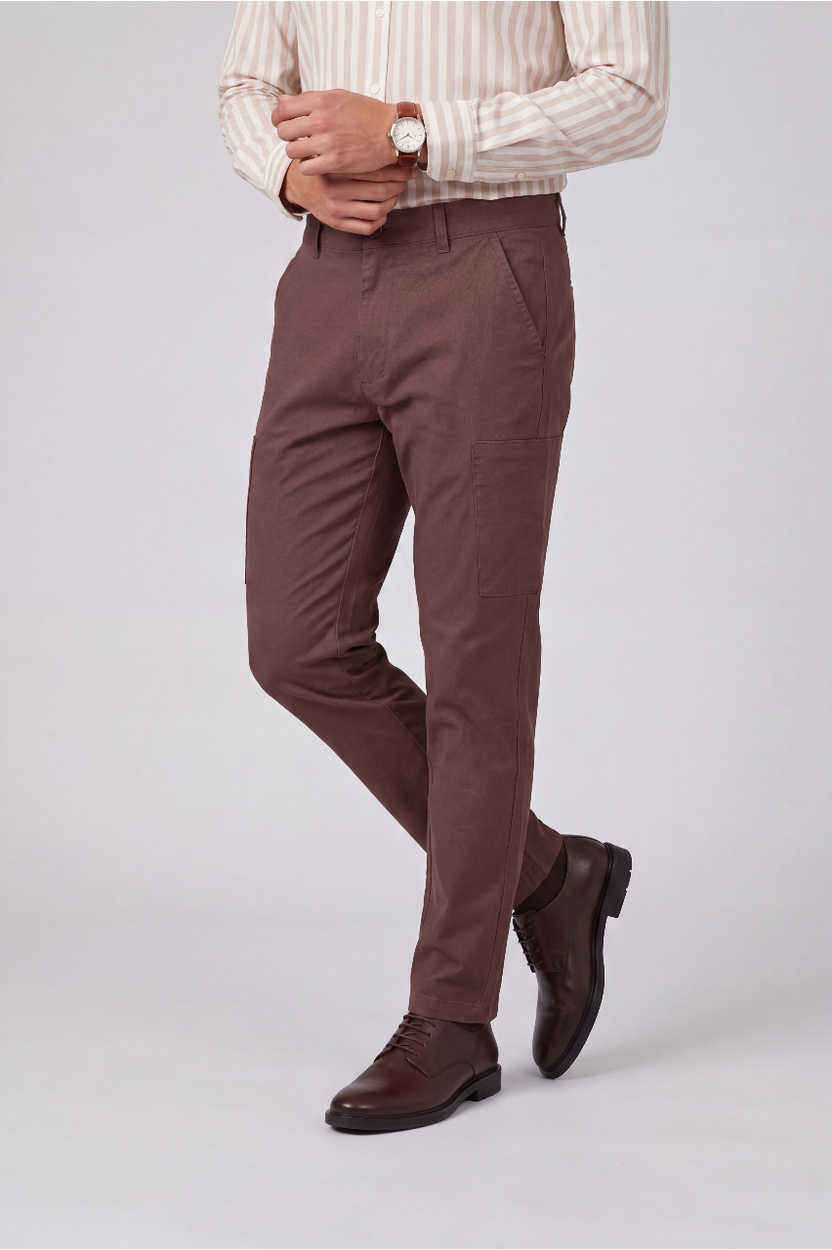Brown Slim Fit Utility Pocket Trouser for Men - Image 1