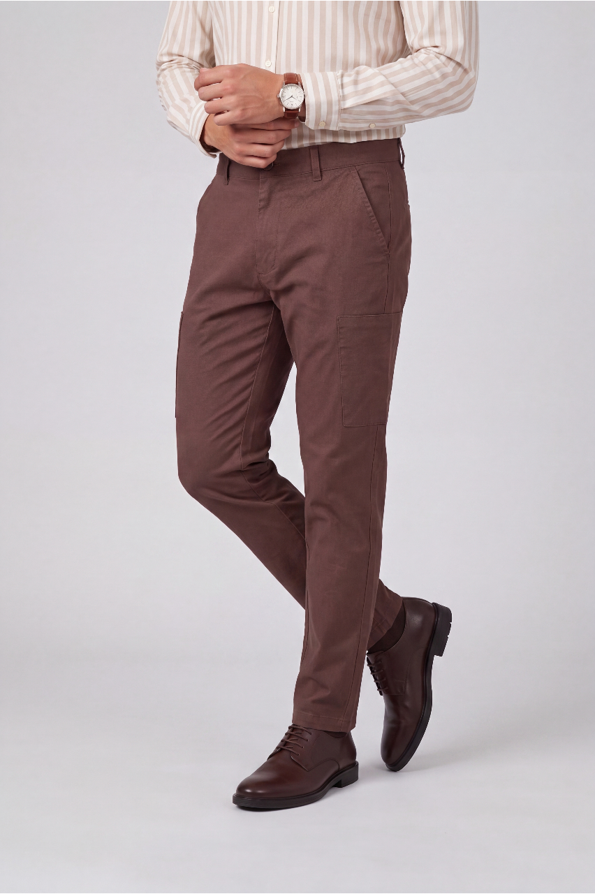 Brown Slim Fit Utility Pocket Trouser for Men - Image 1