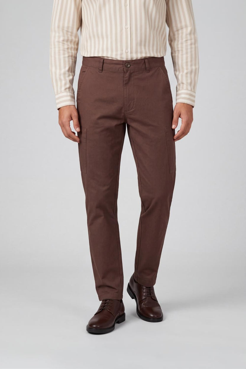 Brown Slim Fit Utility Pocket Trouser for Men - Image 2