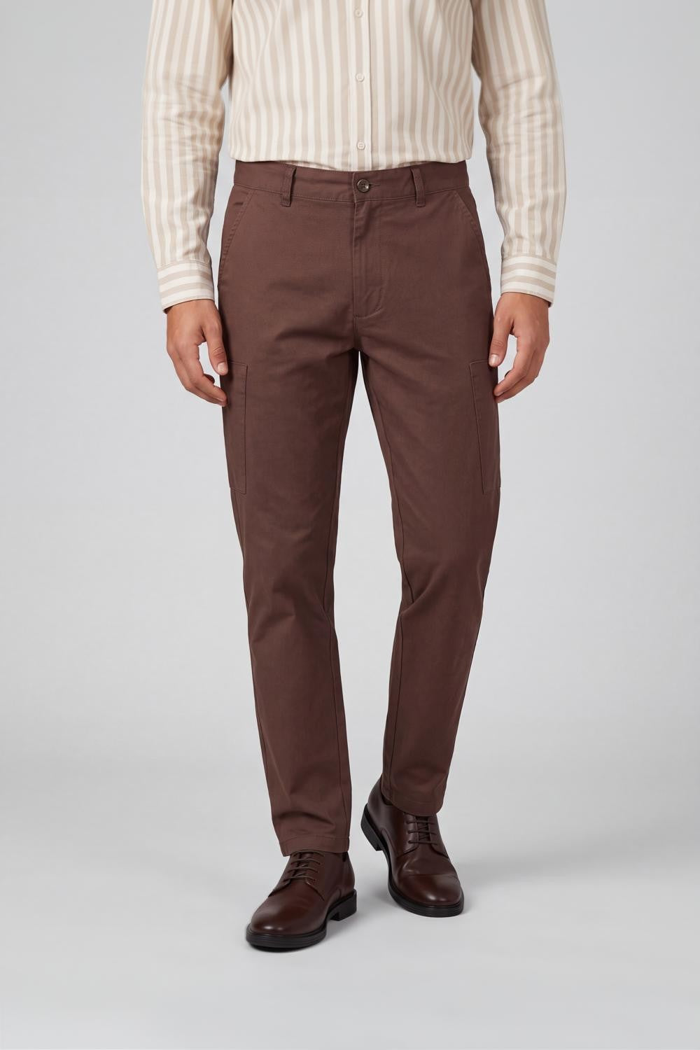 Brown Slim Fit Utility Pocket Trouser for Men - Image 2