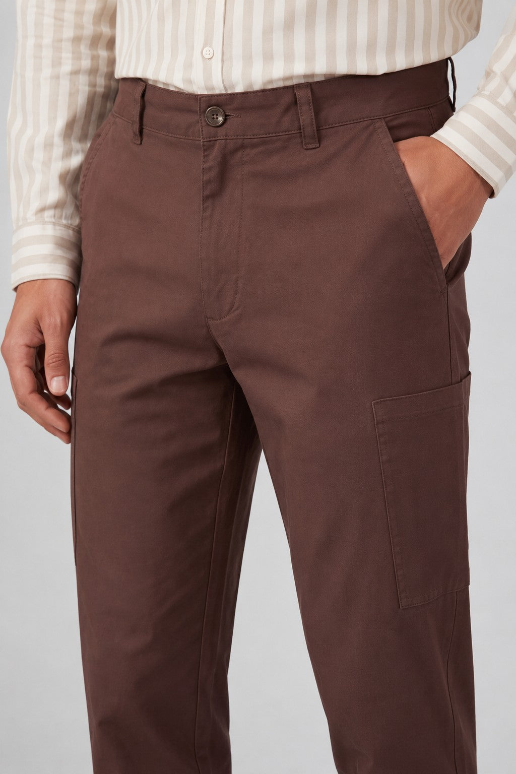 Brown Slim Fit Utility Pocket Trouser for Men - Image 3