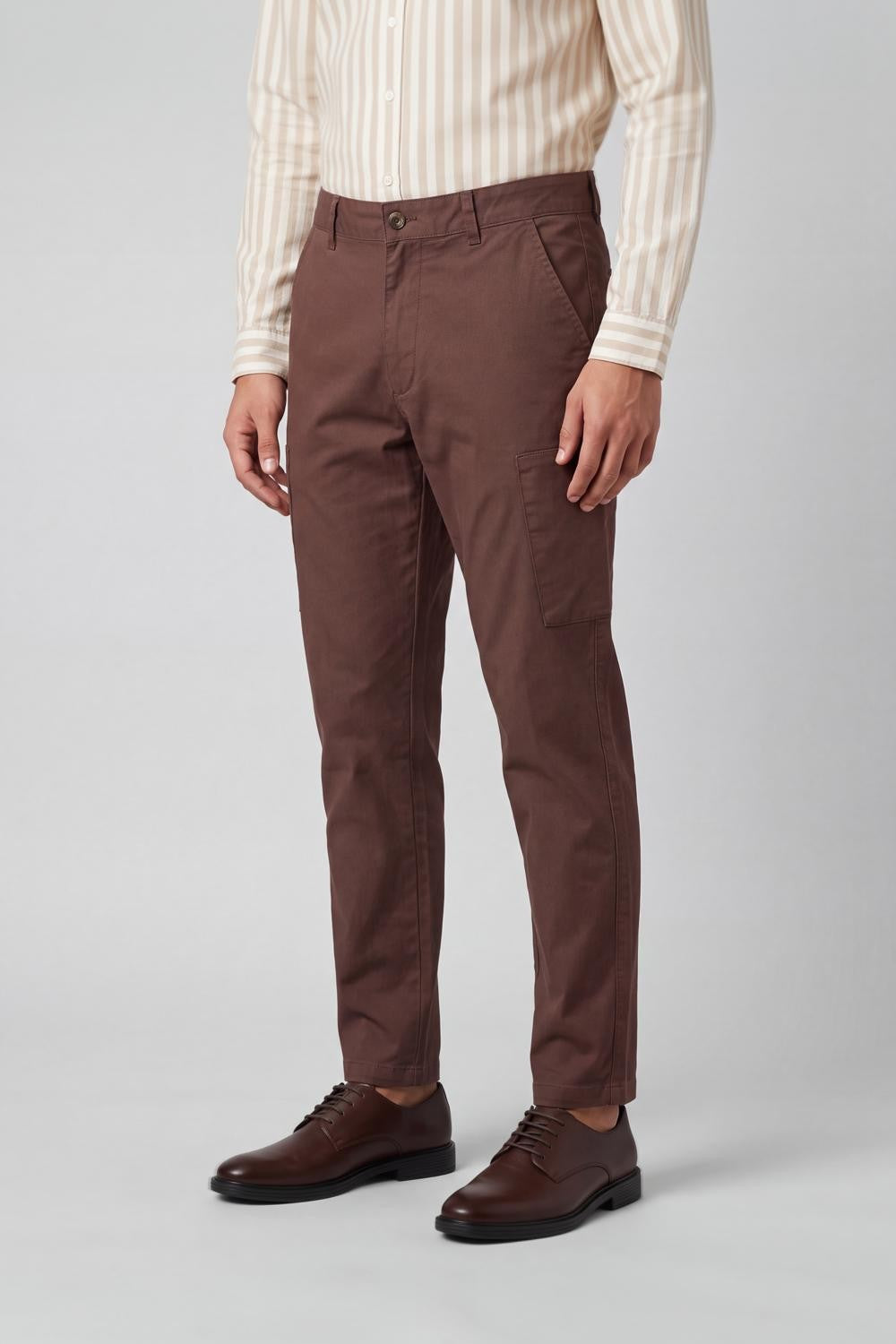 Brown Slim Fit Utility Pocket Trouser for Men - Image 4