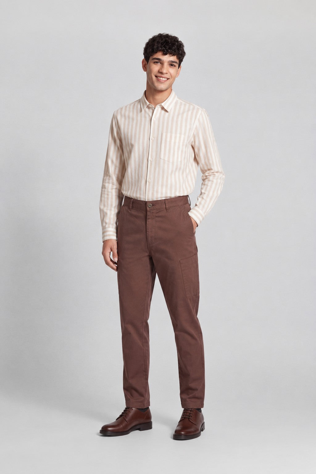 Brown Slim Fit Utility Pocket Trouser for Men - Image 6