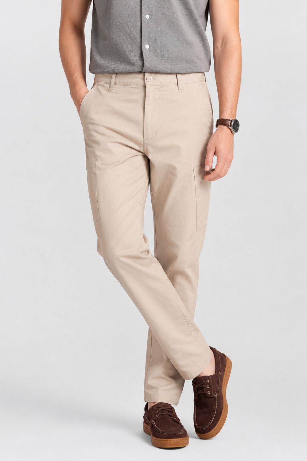 Off White Straight Fit Cargo Trouser With 4 Pocket for Men - Image 1