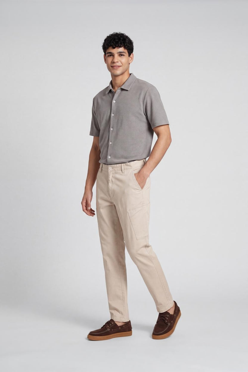 Off White Straight Fit Cargo Trouser With 4 Pocket for Men - Image 6