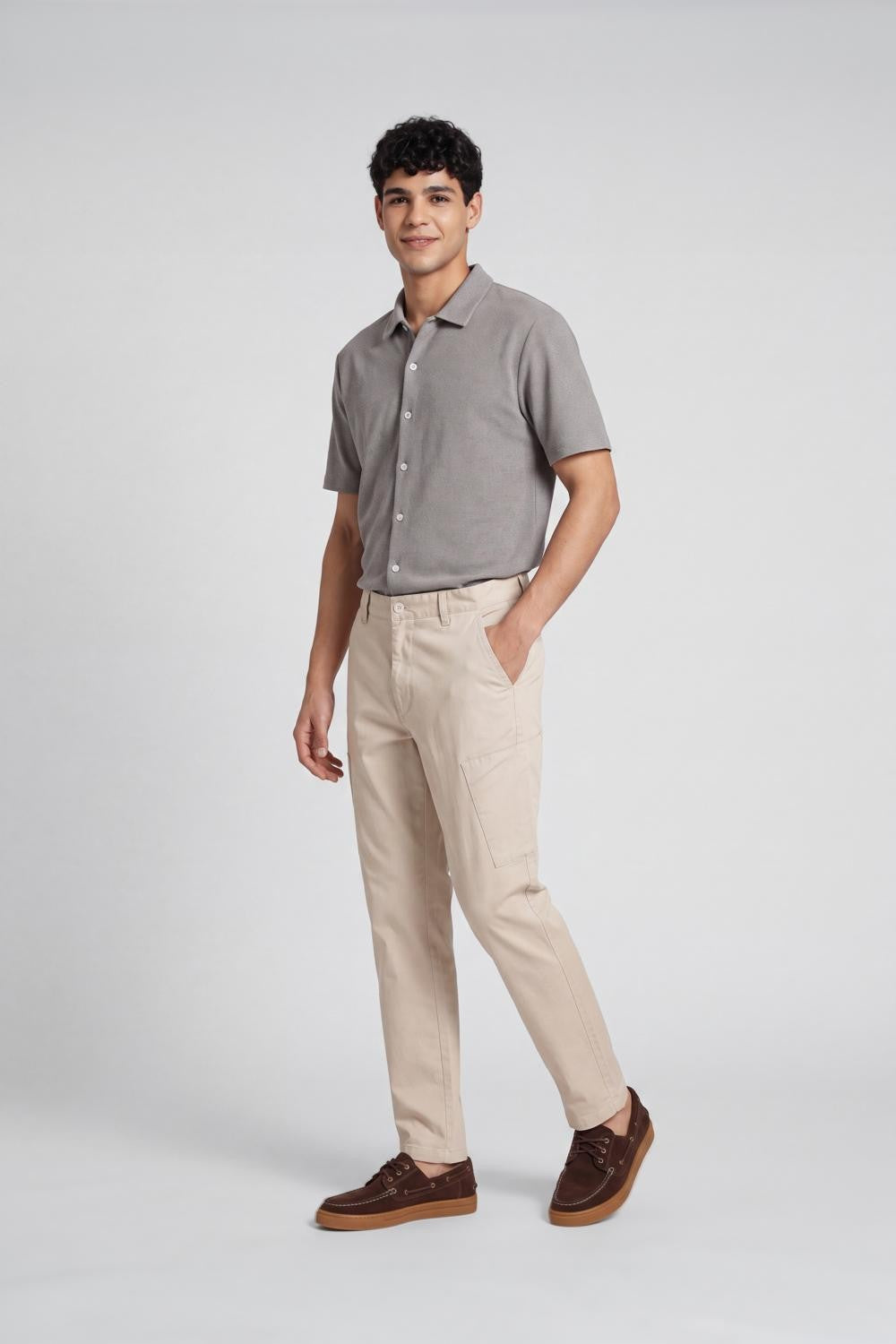 Off White Straight Fit Cargo Trouser With 4 Pocket for Men - Image 6
