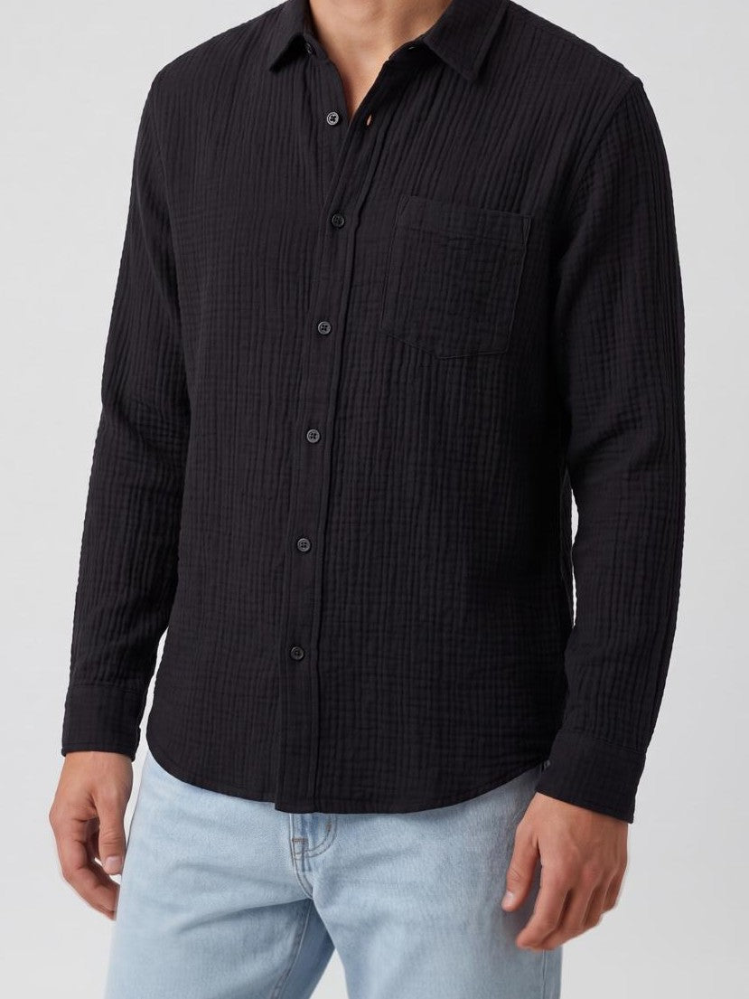 Black Textured Regular Fit Shirt for Men - Image 7