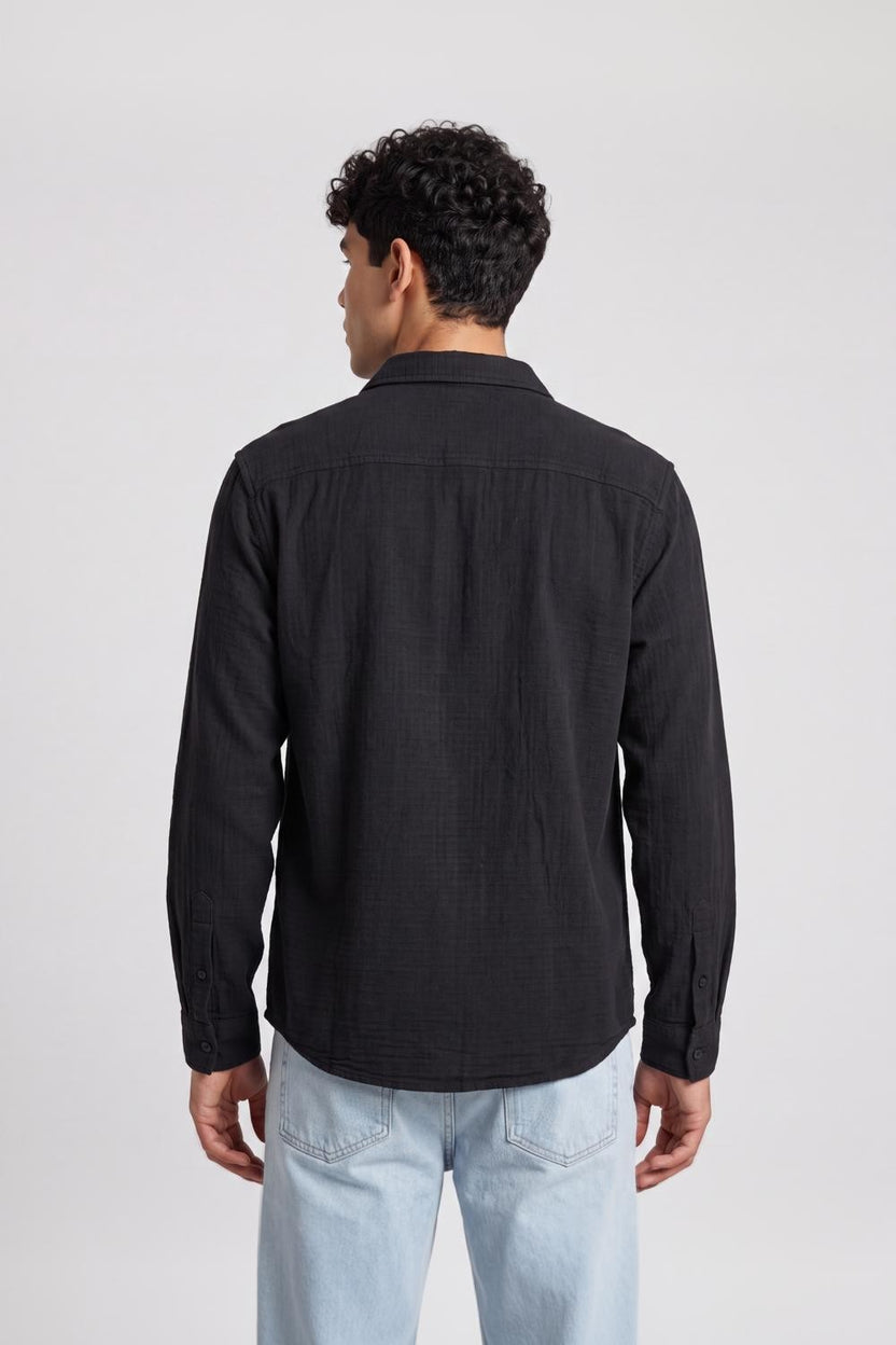Black Textured Regular Fit Shirt for Men - Image 5
