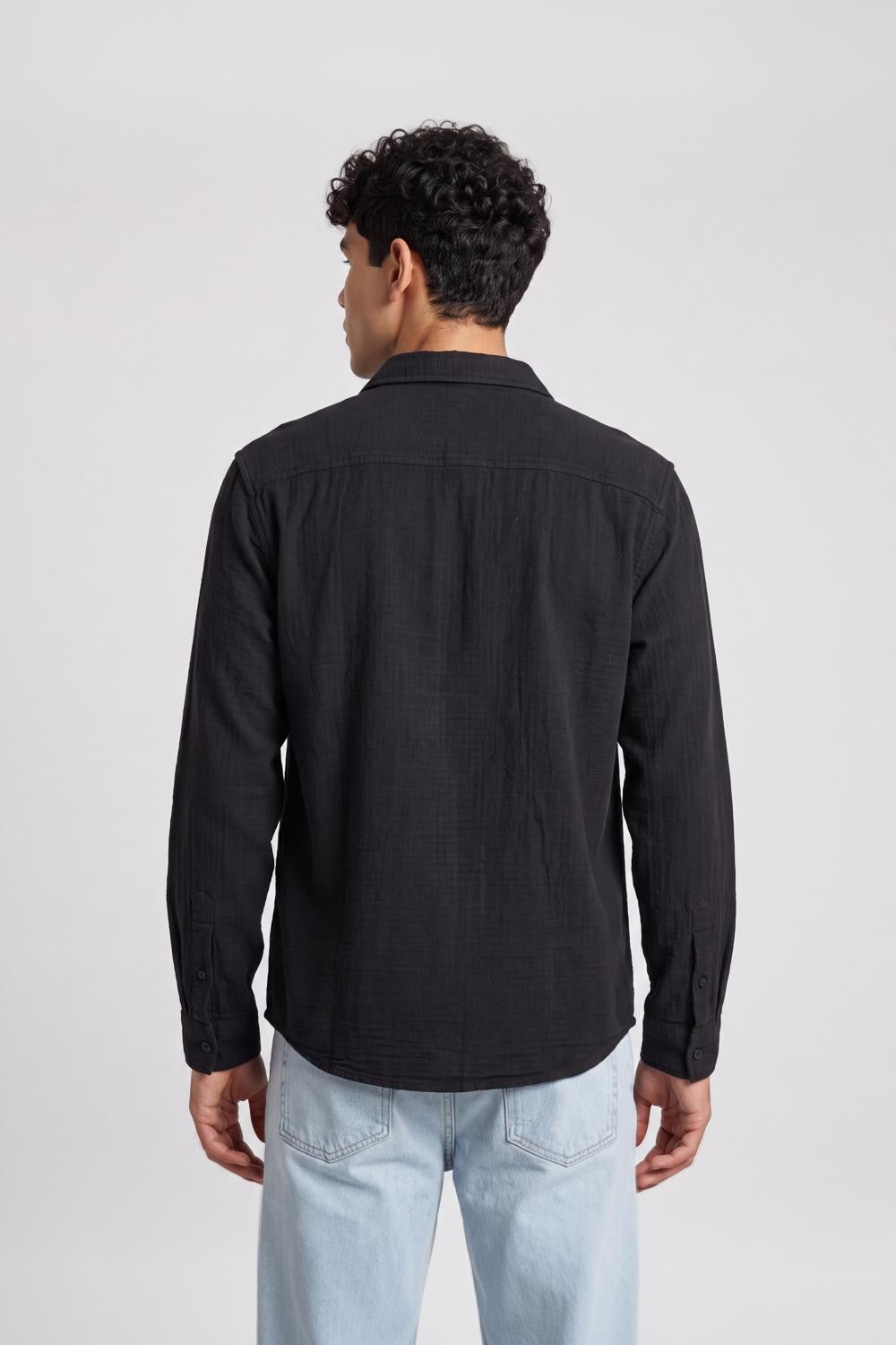 Black Textured Regular Fit Shirt for Men - Image 5