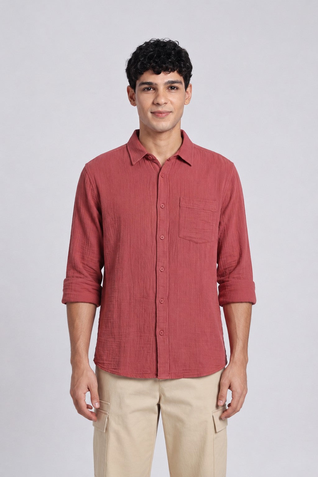 Rust Textured Regular Fit Casual Shirt for Men - Image 2
