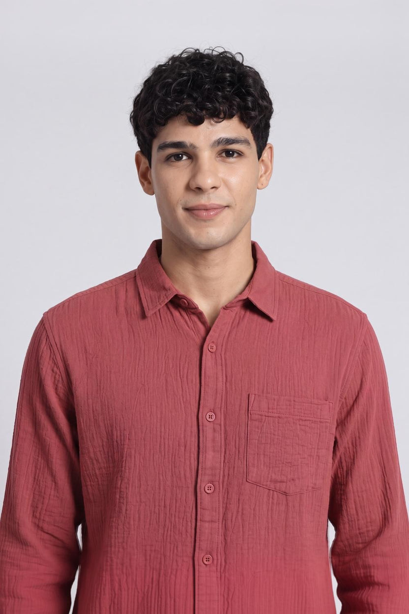 Rust Textured Regular Fit Casual Shirt for Men - Image 3