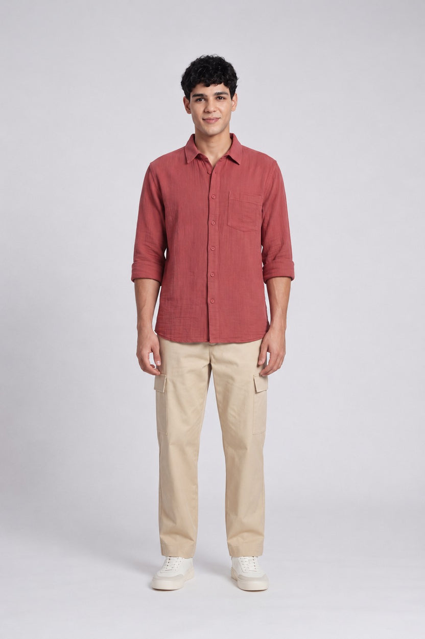 Rust Textured Regular Fit Casual Shirt for Men - Image 6