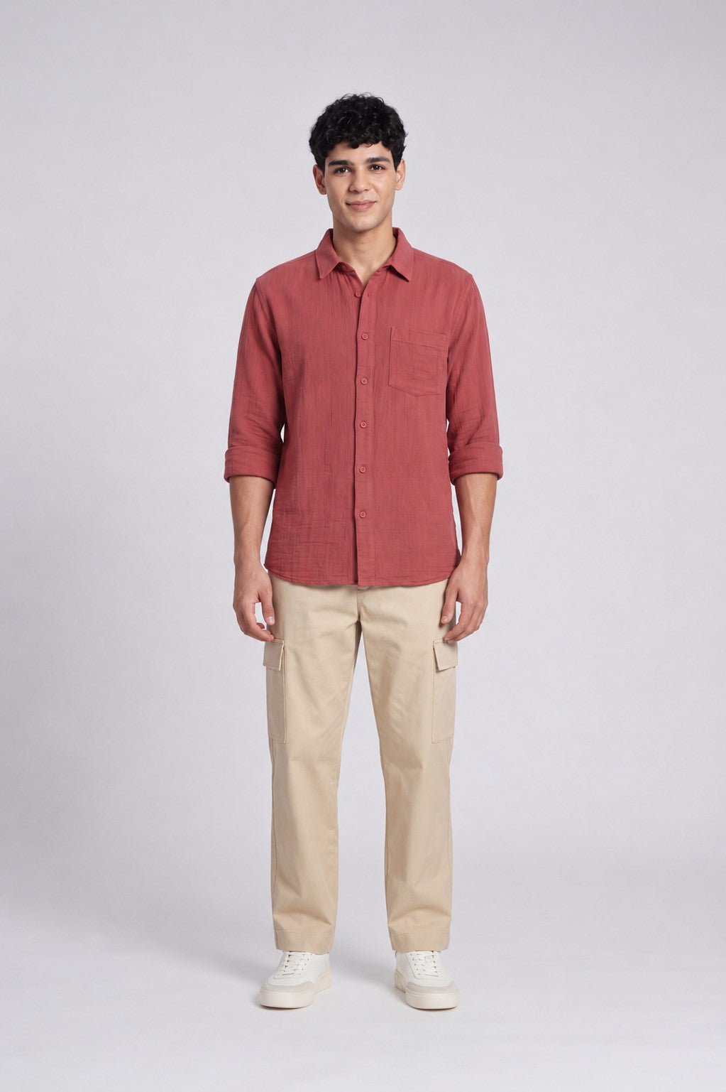 Rust Textured Regular Fit Casual Shirt for Men - Image 6