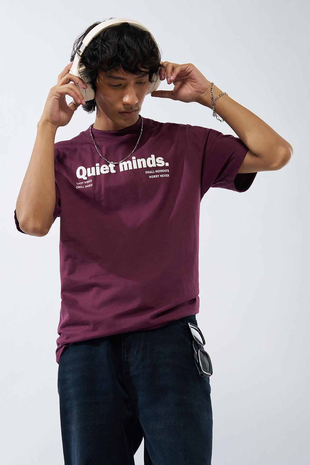 Maroon Printed Regular Fit T-Shirt for Men - Image 1