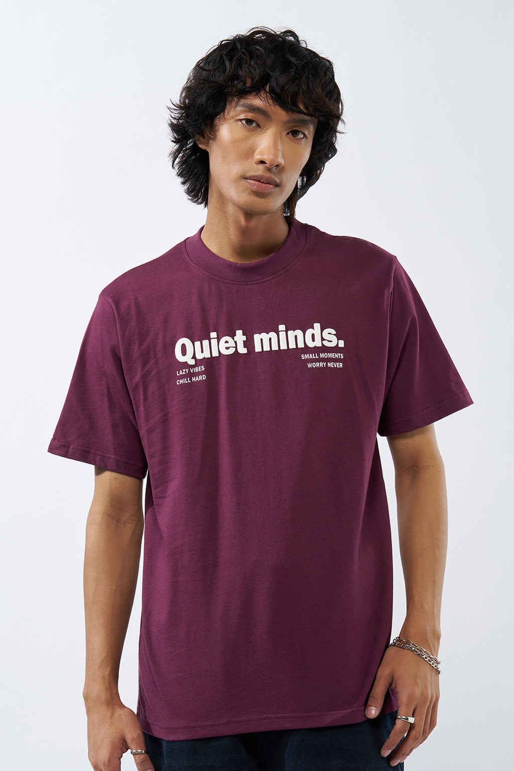 Maroon Printed Regular Fit T-Shirt for Men - Image 2