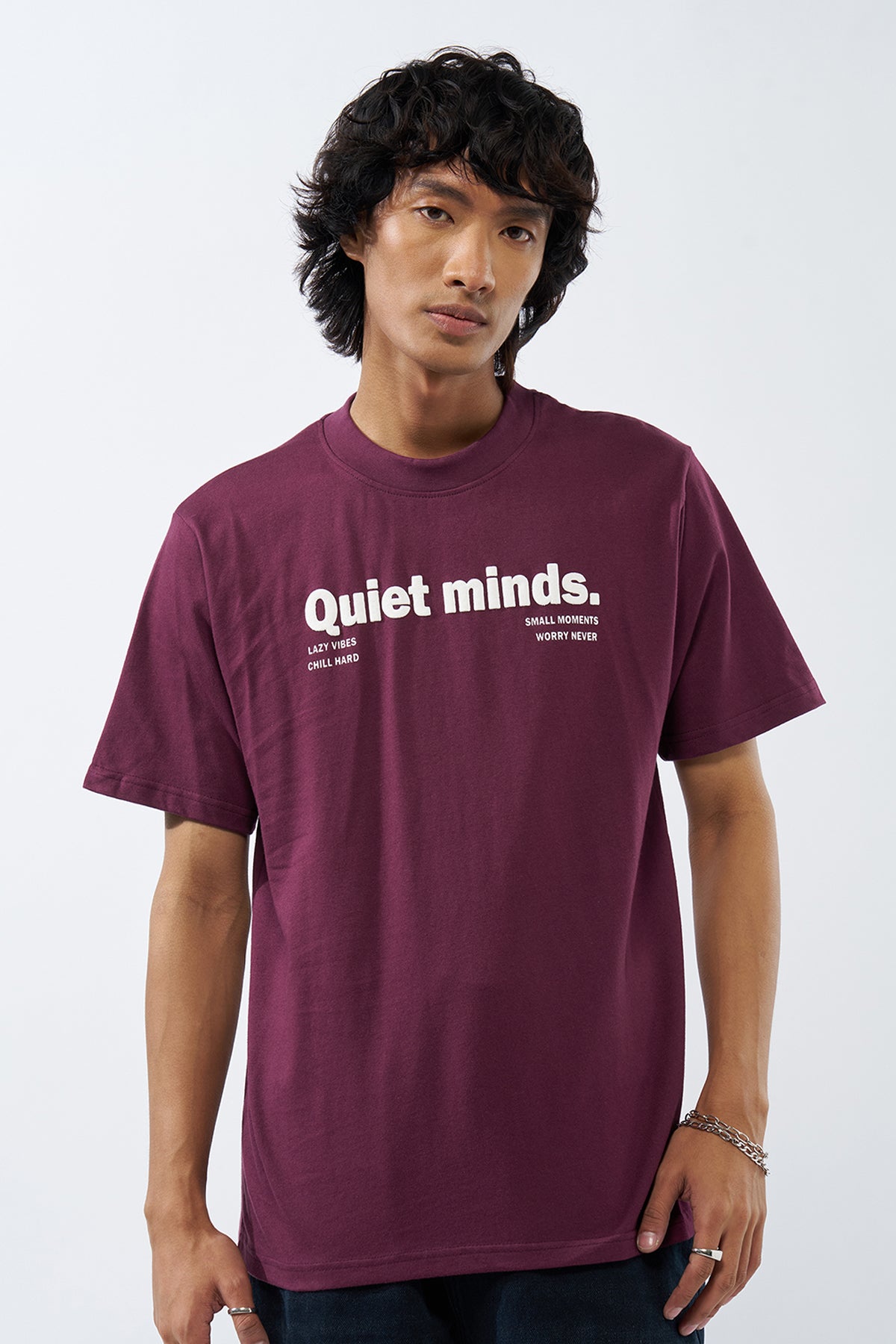 Maroon Printed Regular Fit T-Shirt for Men - Image 2