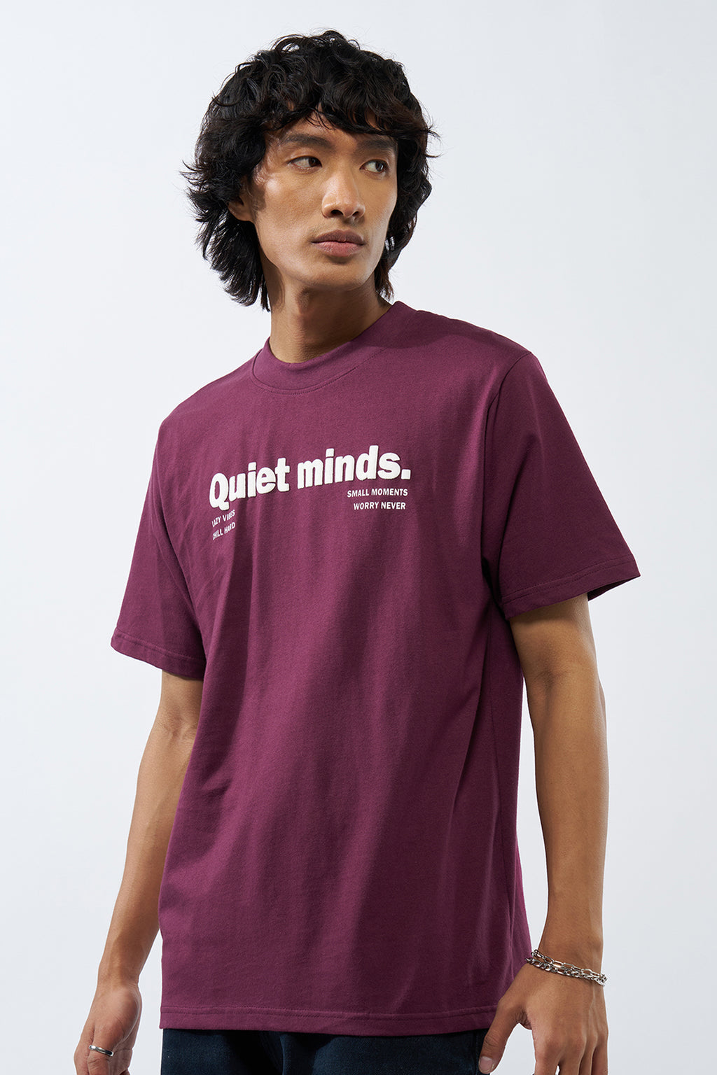 Maroon Printed Regular Fit T-Shirt for Men - Image 4