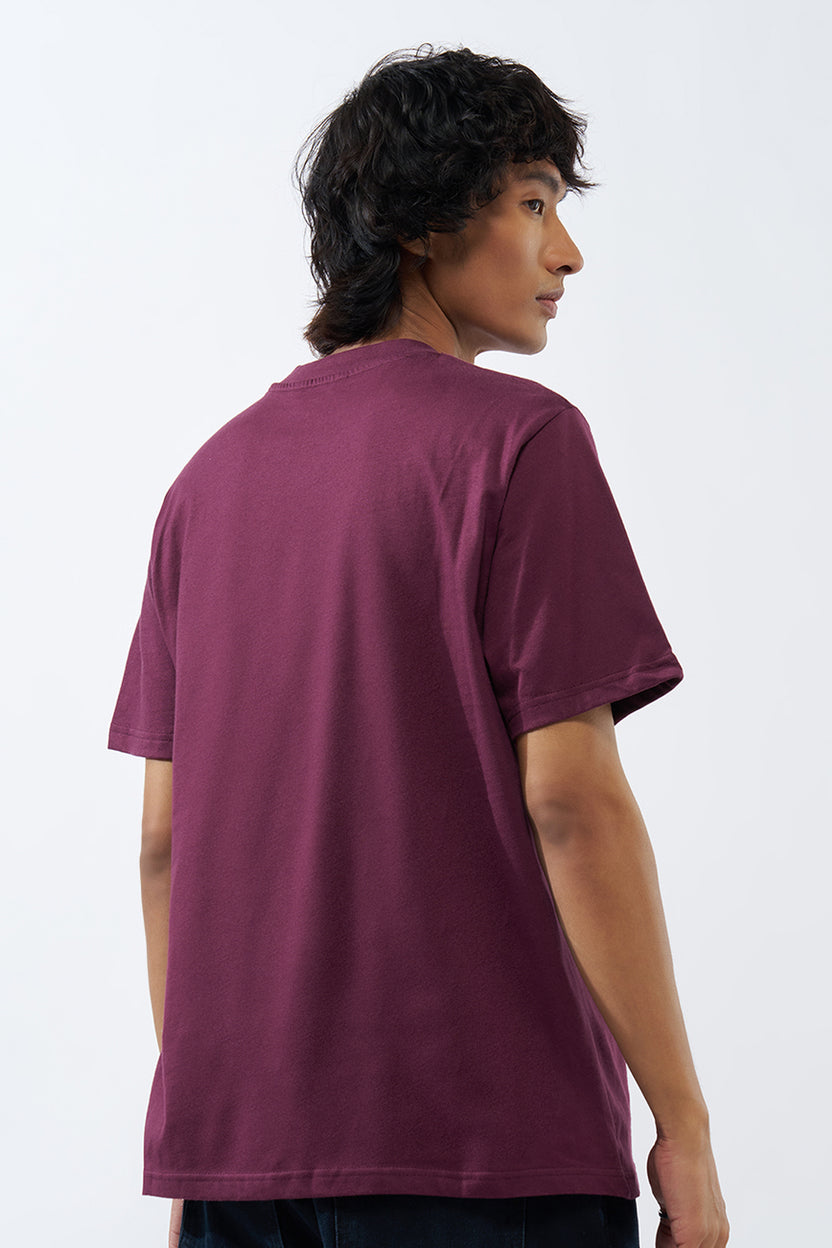 Maroon Printed Regular Fit T-Shirt for Men - Image 5