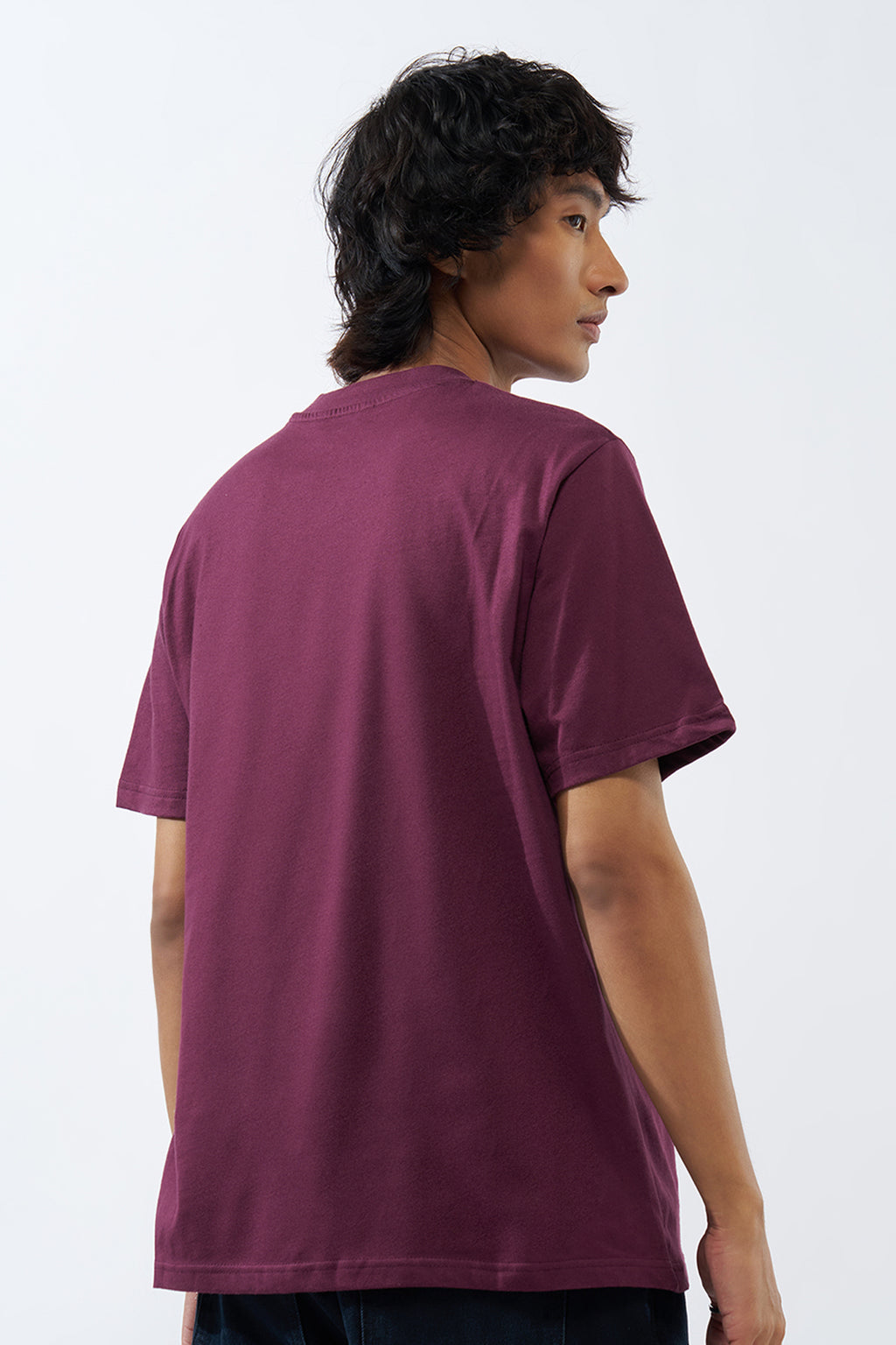 Maroon Printed Regular Fit T-Shirt for Men - Image 5