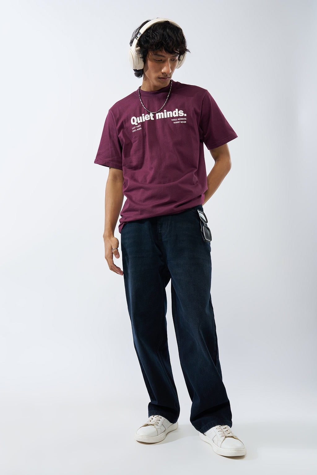 Maroon Printed Regular Fit T-Shirt for Men - Image 6