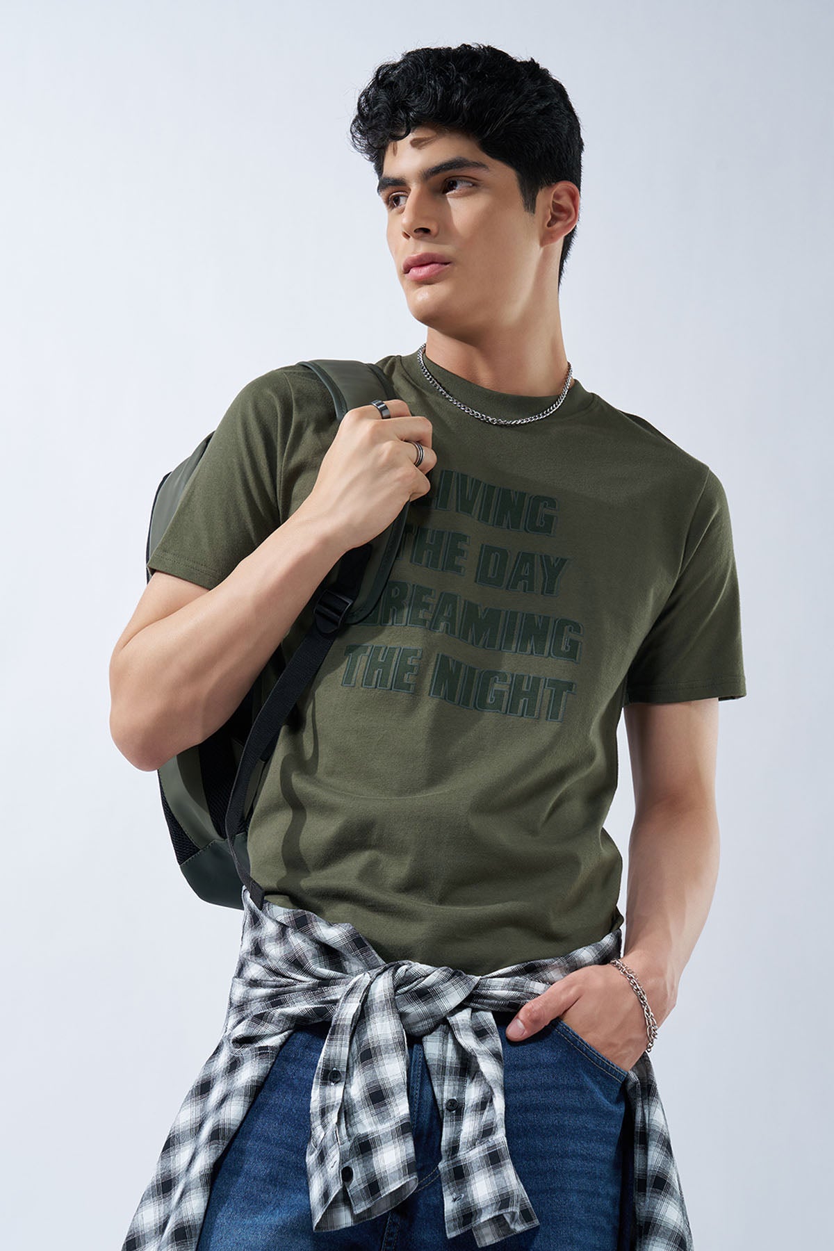 Olive Typographic T-Shirt for Men - Image 1