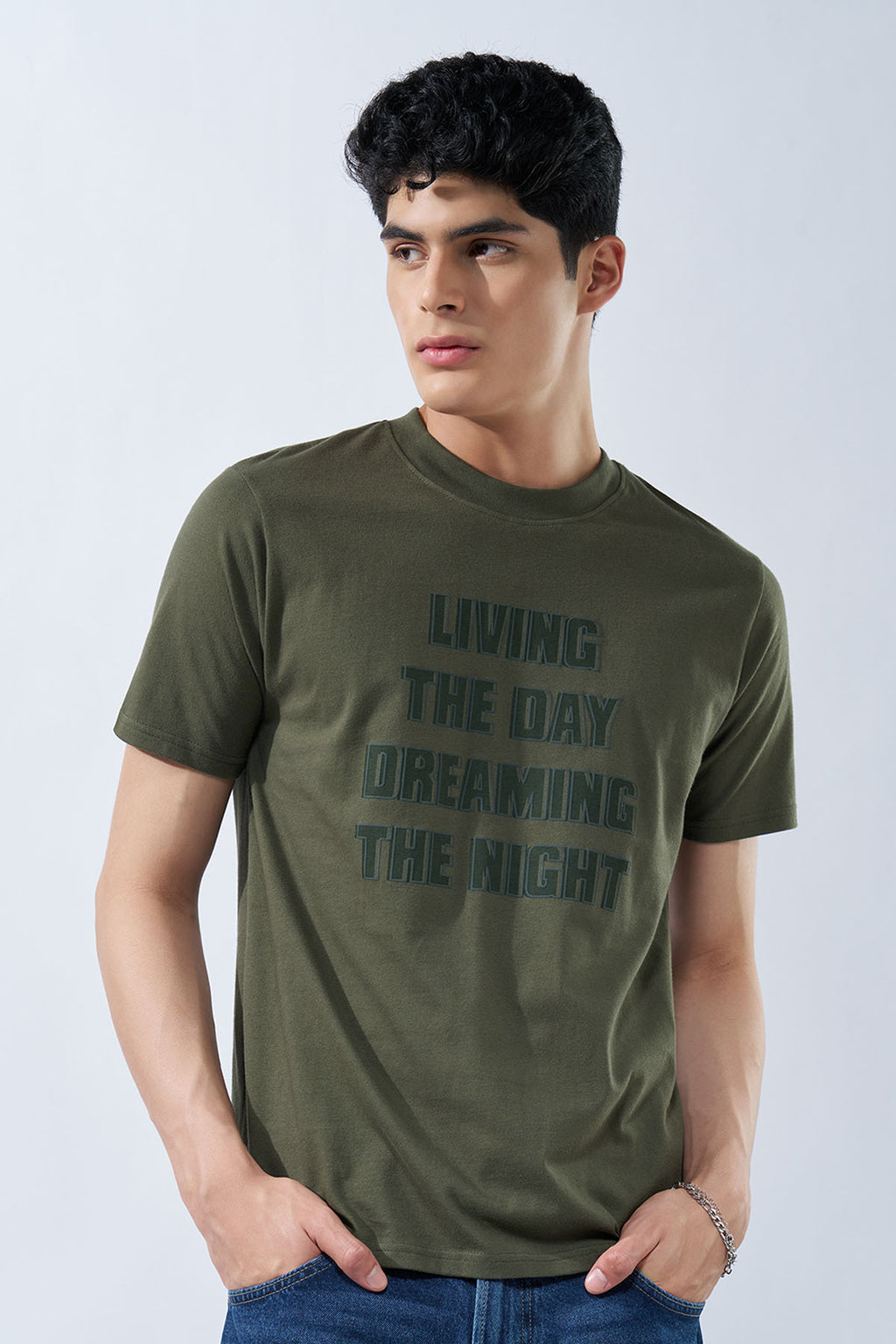 Olive Typographic T-Shirt for Men - Image 2