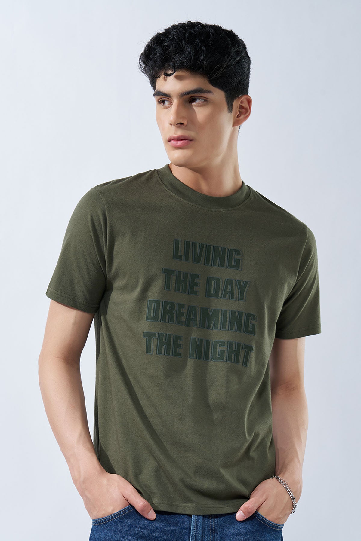 Olive Typographic T-Shirt for Men - Image 2