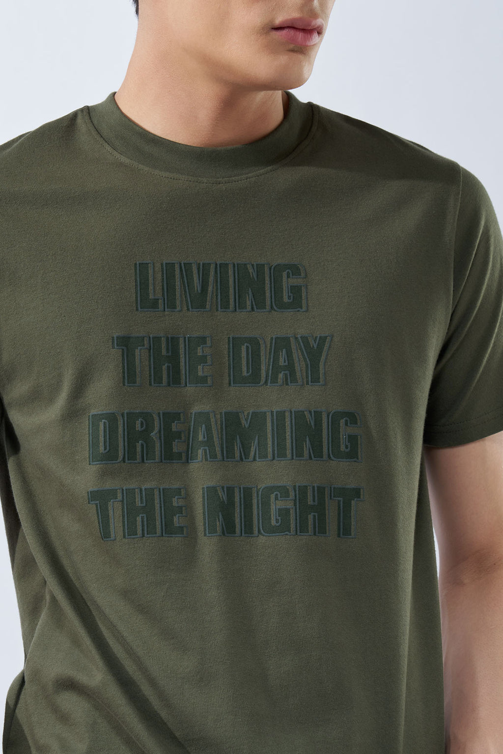 Olive Typographic T-Shirt for Men - Image 3