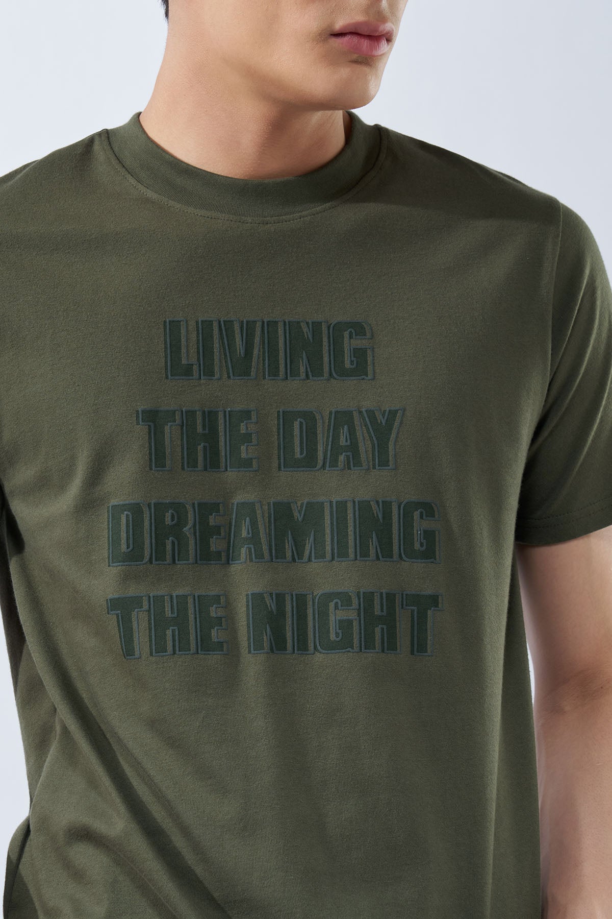 Olive Typographic T-Shirt for Men - Image 3