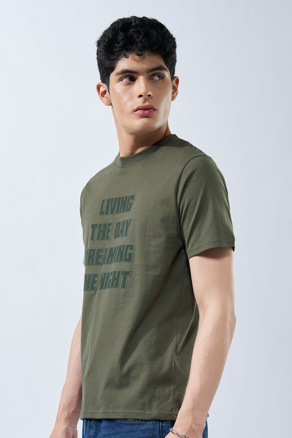 Olive Typographic T-Shirt for Men - Image 4